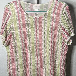 Alfred Dunner Pink & Green Spring Open Weave Short-Sleeve Blouse SZ XL